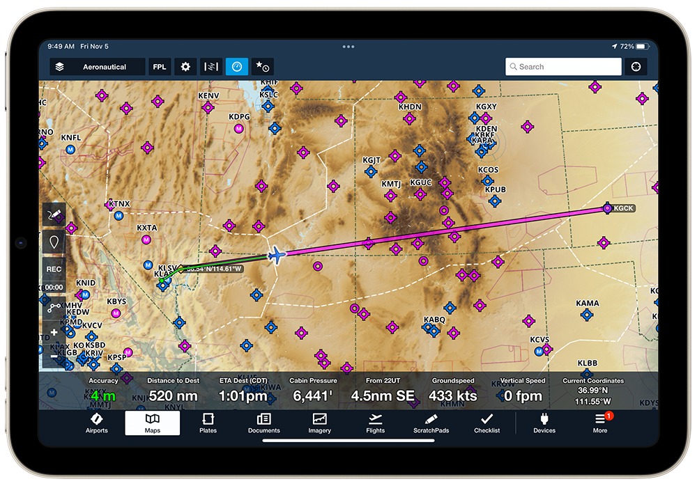 pressure altitude data shown on tablet